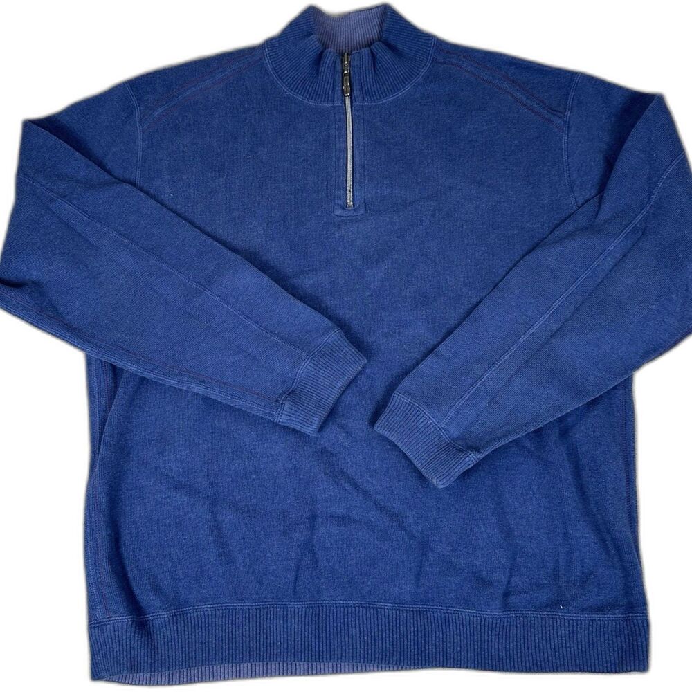 Tommy Bahama Mens Quarter Zip Reversible Pullover Sweater Royal Blue XL Purple